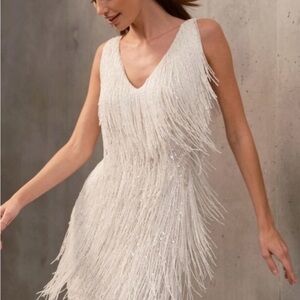 NADINE MERABI White Fringe Mini Dress